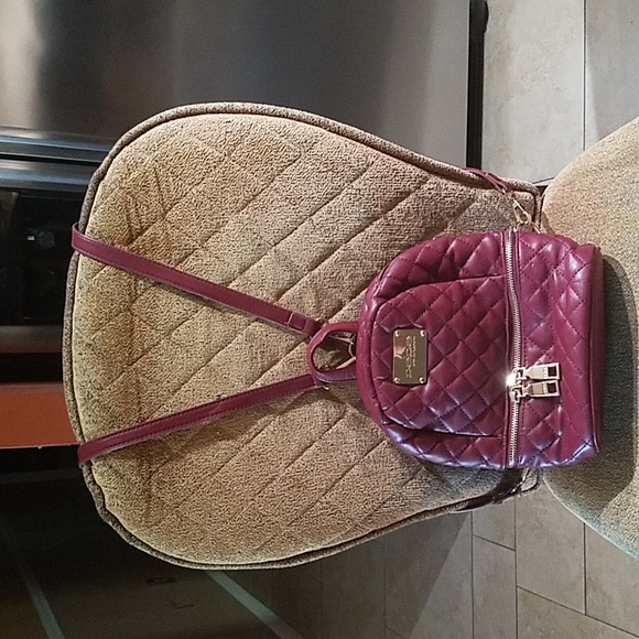 bebe danielle mini backpack Bebe Danielle Quilted Burgundy Red Mini Backpack Bag